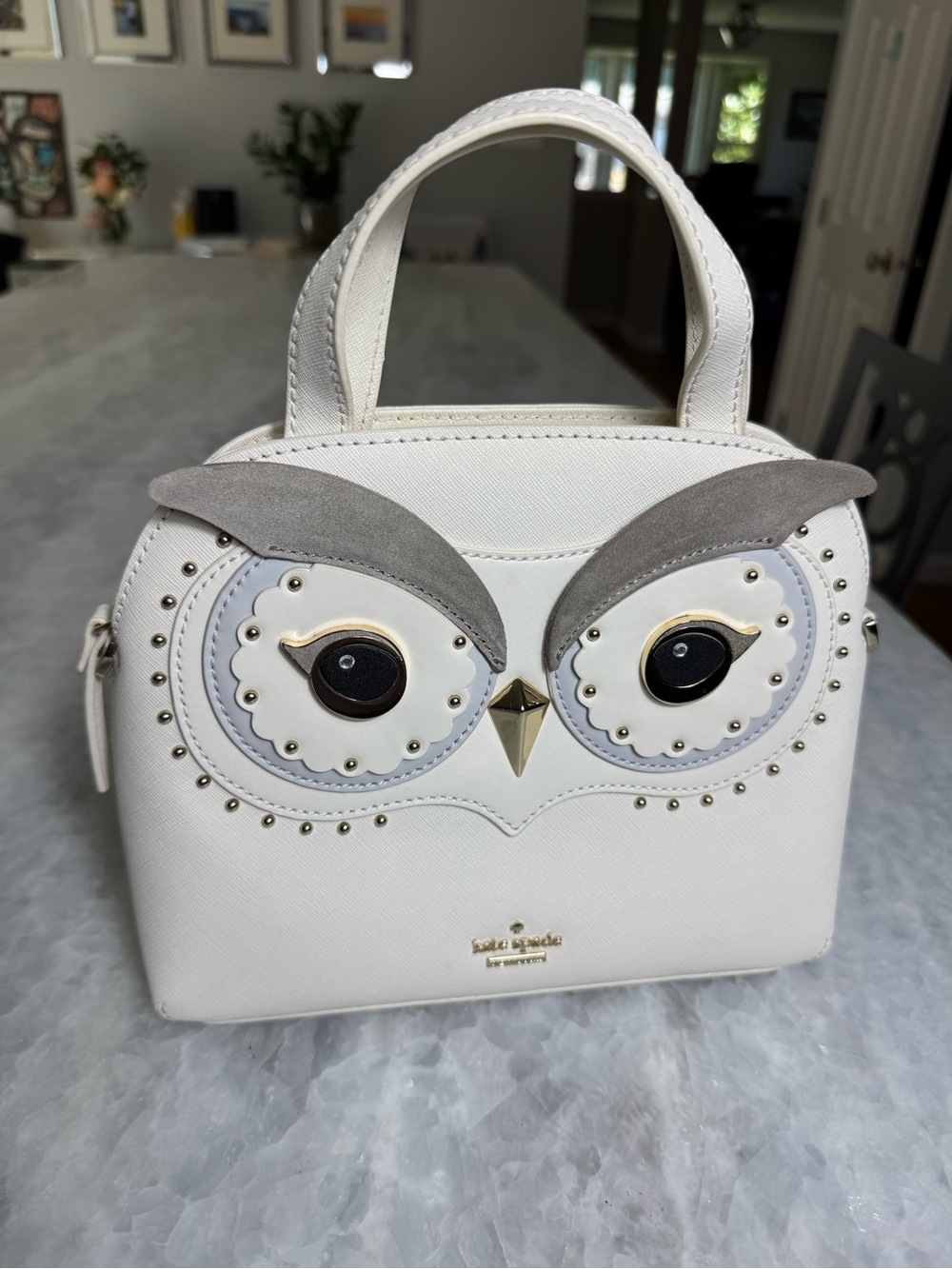 kate spade White Owl Mini Satchel with Gray Accents